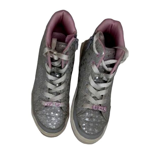 Skechers Stars & Sparkles Girls Silver/Pink High Top Sneakers - Size 5 - Picture 2 of 5